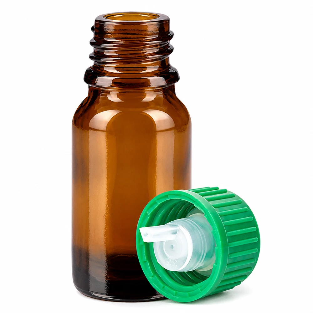 10ml Druppelflesje 0.8mm groen STD BrownLine UT18/10 Compact glazen flesje van 10 ml met druppeldop, ideaal voor op reis en onderweg