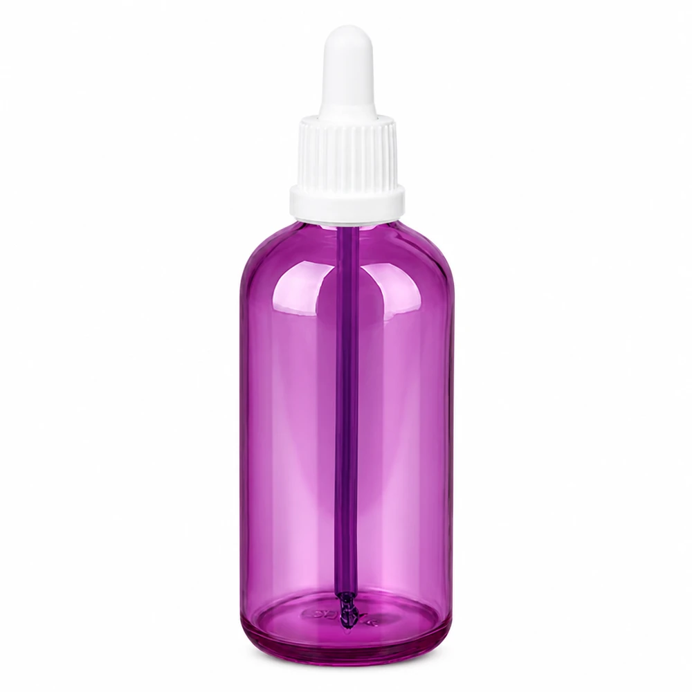 100 ml doseerfles in paars met praktische plastic pipetdop