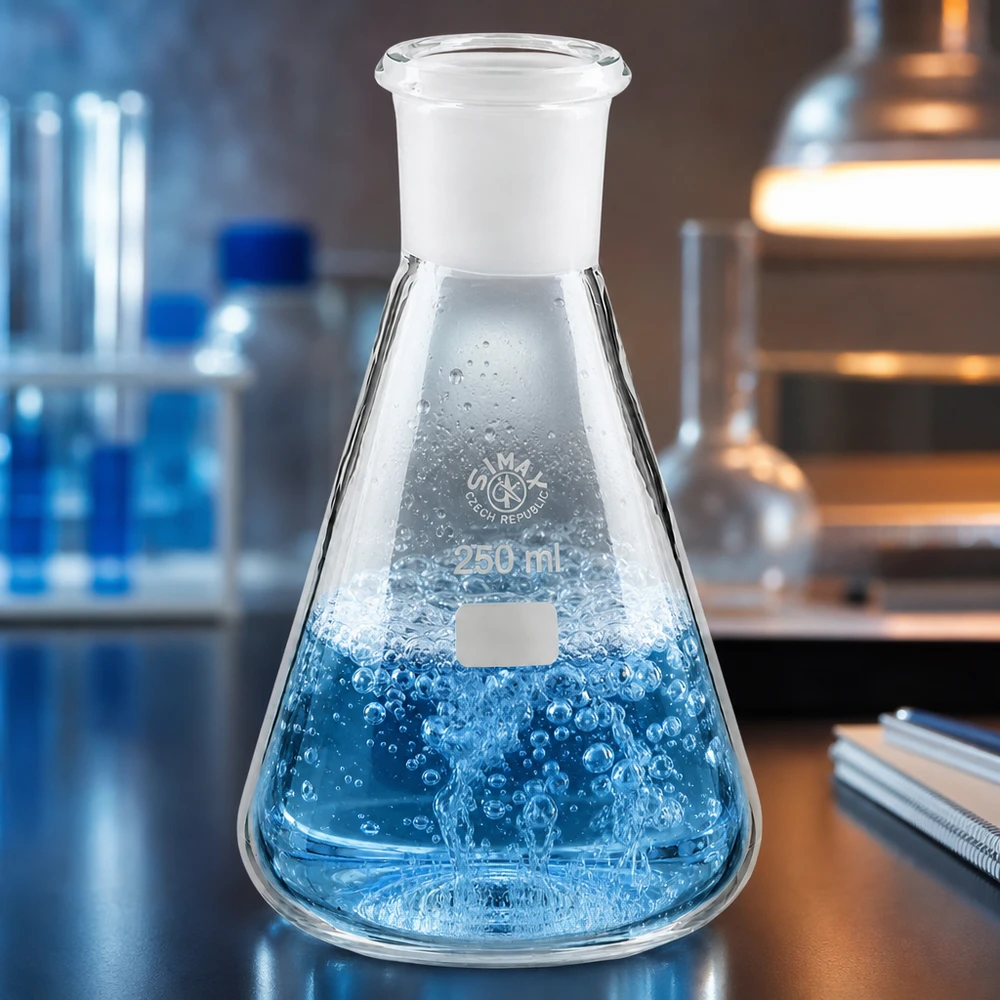 Erlenmeyer 250ml nauwe hals borosilicaat met slijpstuk 29/32 Erlenmeyer 250ml nauwe hals borosilicaat met slijpstuk 29/32