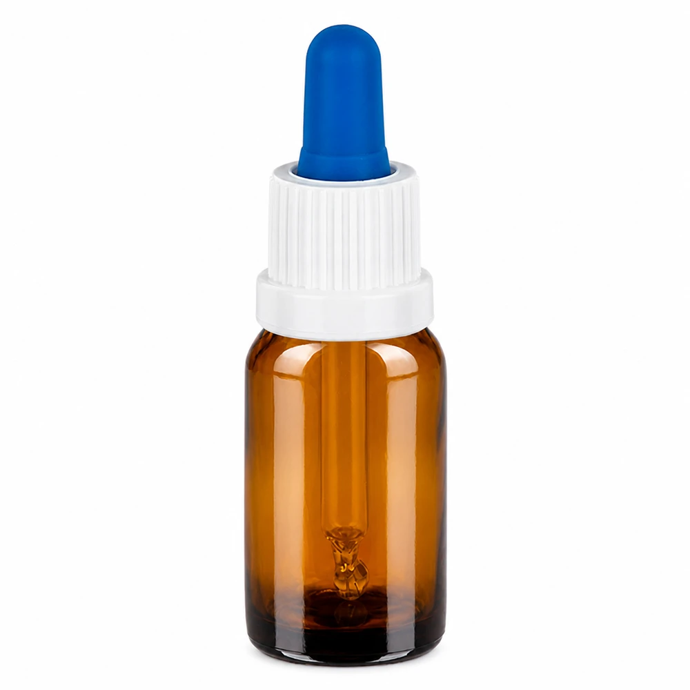10ml pipetfles wit/blauw OV BrownLine UT18/10 10 ml pipetfles bruin met witte dop en blauwe pipet voor nauwkeurig doseren