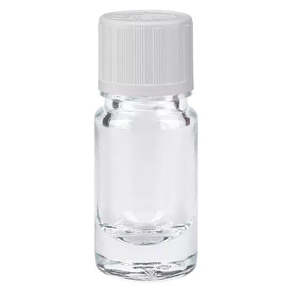 Helder glazen flessen 5ml met wit schroefsluiting kinderslot St Helder glazen flessen 5ml met wit schroefsluiting kinderslot St