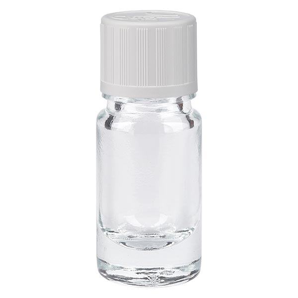 Helder glazen flessen 5ml met wit schroefsluiting kinderslot St Helder glazen flessen 5ml met wit schroefsluiting kinderslot St