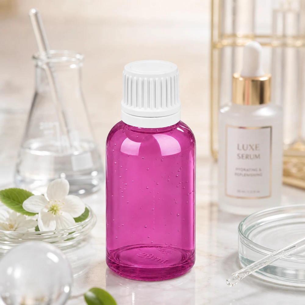 30ml druppelfles 0.7mm wit Originality schroefdop PurpleLine UT18/30 Paarse glazen fles van 30 ml met witte druppeldop voor doe-het-zelfcosmetica en mengsels