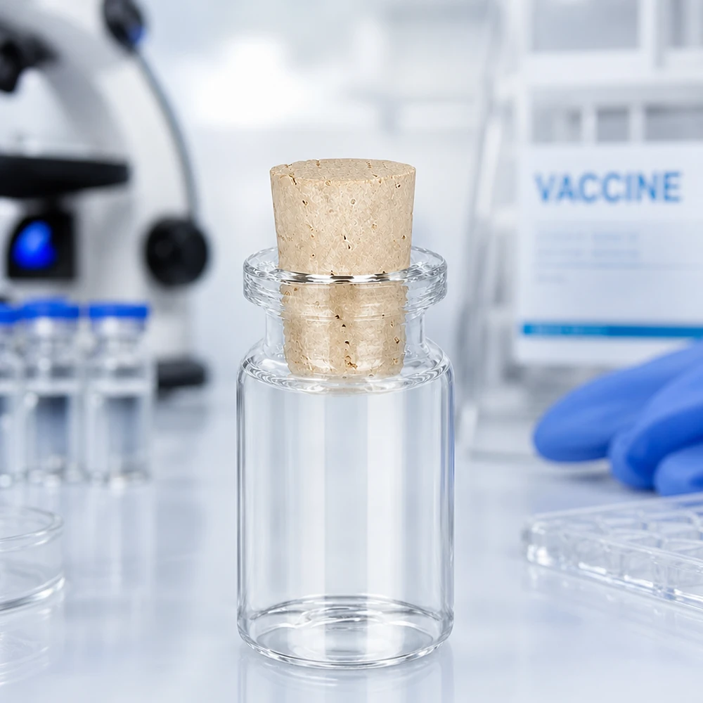 Injectiefles helder glas 5ml met kurk 11/14mm Kleine Flasche aus Borosilikatglas 5ml mit Korken 11/14mm für medizinische Zwecke
