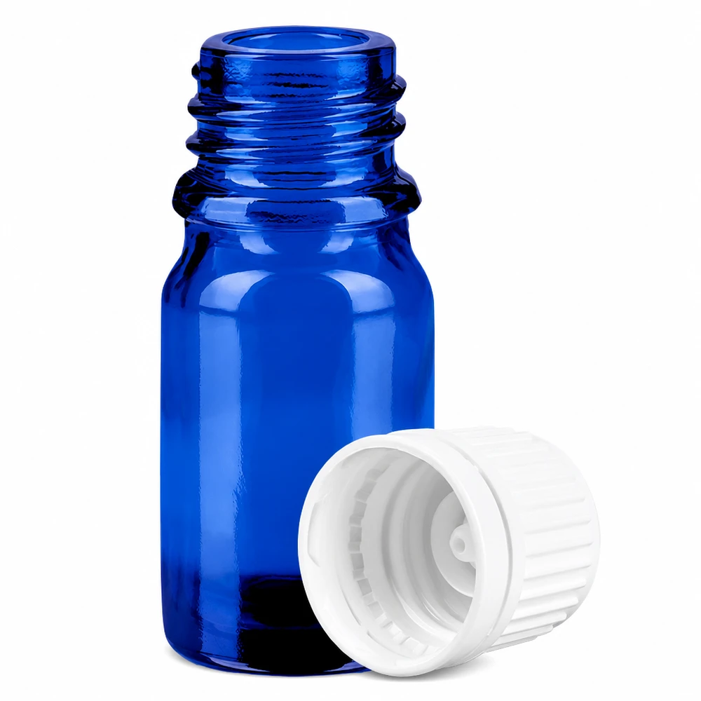 5ml flacon 11mm SV wit OV BlueLine UT18/5 Lichtbeschermend glazen flesje 5ml in elegant blauw met praktische schroefdop