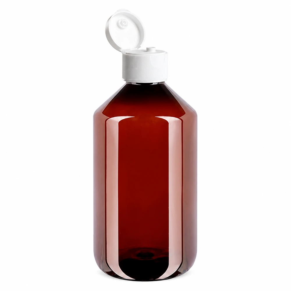 PET-fles 500 ml met witte klapdop Hervulbare PET-fles van een halve liter met een wit klapdeksel voor cosmetica