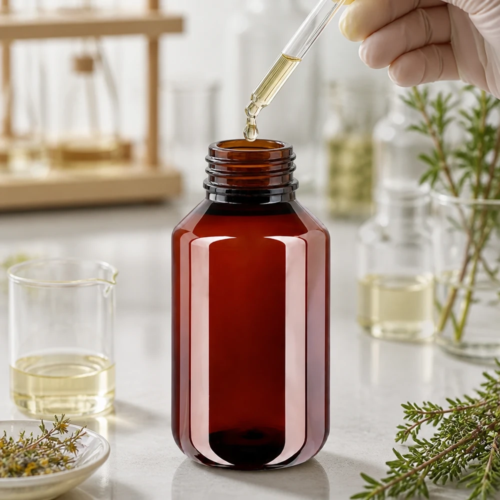 PET Rundflasche 100ml braun mit Originalverschluss für Öle und Tinkturen