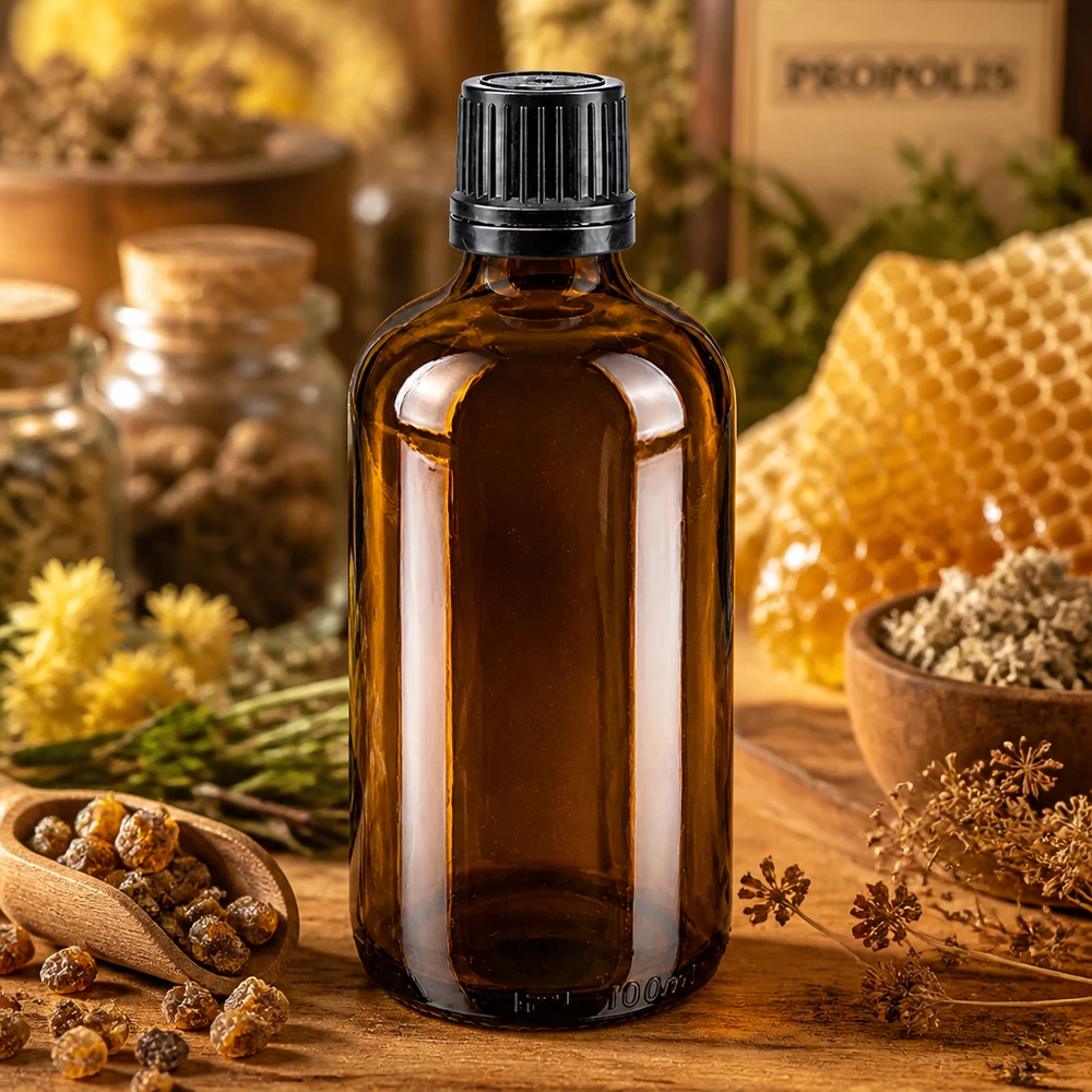 Hoogwaardige Glo-fles van 100 ml, gemaakt van apothekersglas, met kindveilige sluiting voor natuurlijke producten