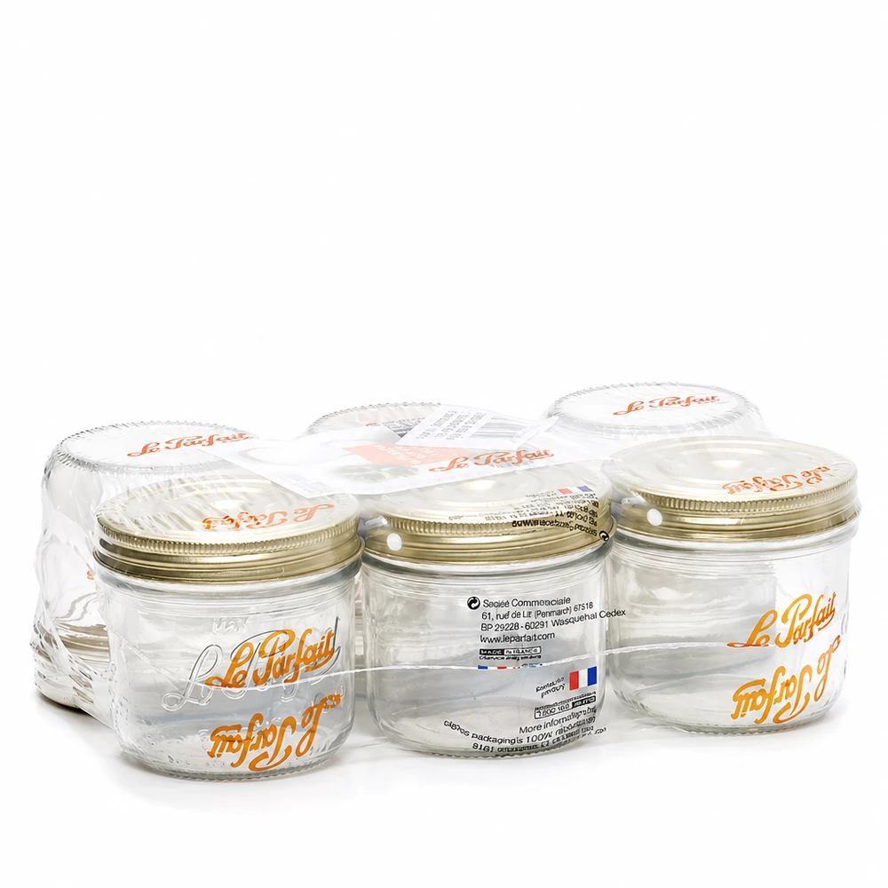 Set van zes Familia Wiss bekers van 539 ml met 2-delig Le Parfait schroefdeksel in kunststof verpakking