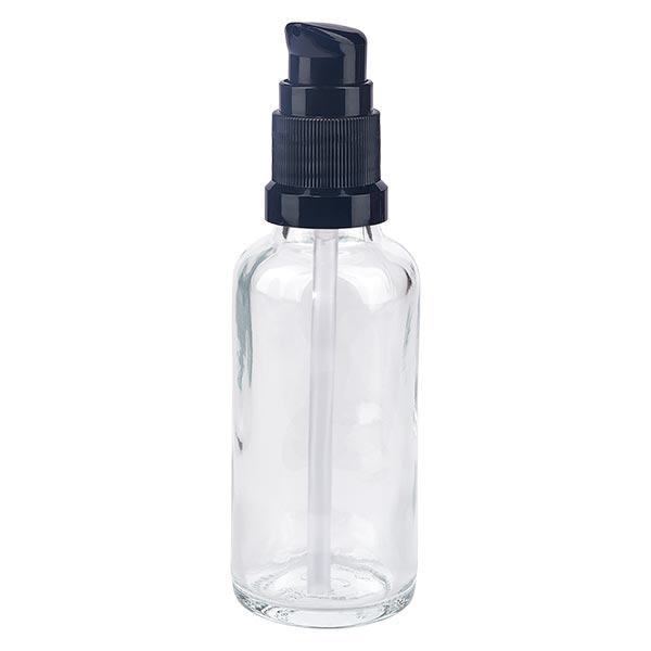 Helder glazen flessen 30ml met zwart pompsluiting Helder glazen flessen 30ml met zwart pompsluiting