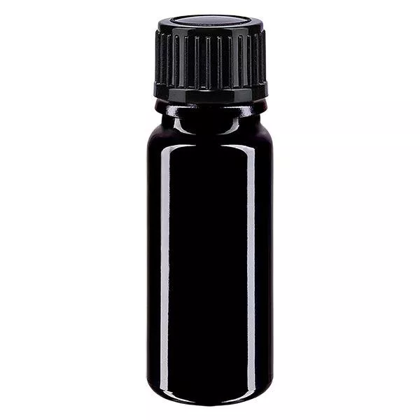 Apothekersfles violet glas 10 ml druppelsluiting 1 mm zwart, Standaard Apothekersfles violet glas 10 ml druppelsluiting 1 mm zwart, Standaard