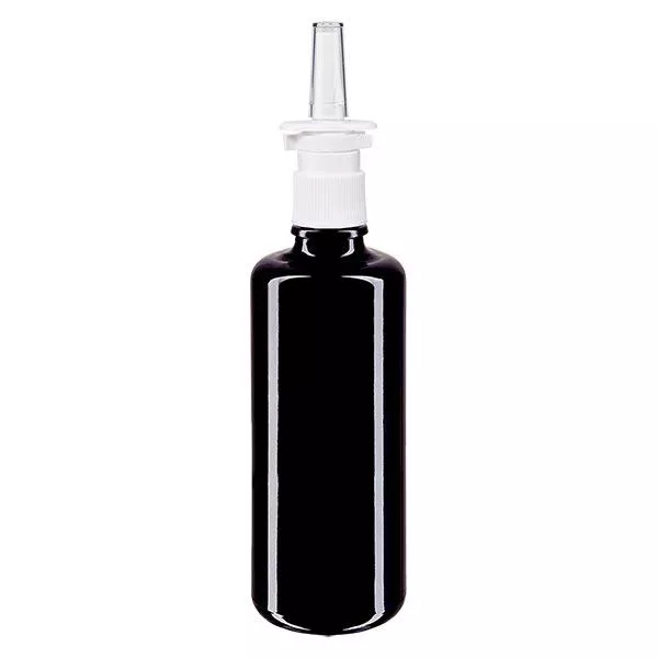 Violetglas fles 100ml met neusverstuiver wit Violetglas fles 100ml met neusverstuiver wit