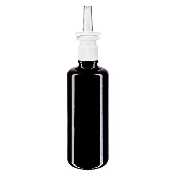 Violetglas fles 100ml met neusverstuiver wit Violetglas fles 100ml met neusverstuiver wit