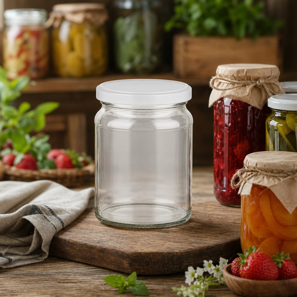 205 ml ronde pot met BasicSeal deksel tussen zelfgemaakte jam en marmelade - perfect om te bewaren