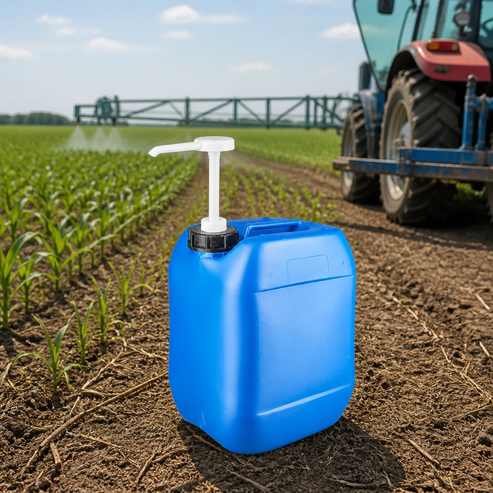 Blauwe veldjerrycan van 10 liter met afzuigpomp voor het uitbrengen van gewasbeschermingsmiddelen