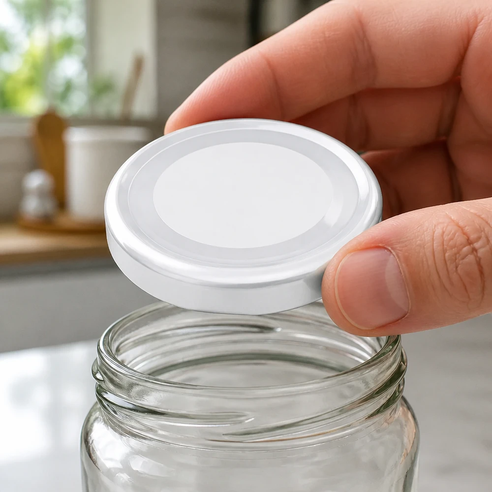 48 mm BasicSeal-deksel, wit (TO48) UNiTWIST 48 mm glazen deksel TO48 BasicSeal, wit, met een glad oppervlak om op te schrijven