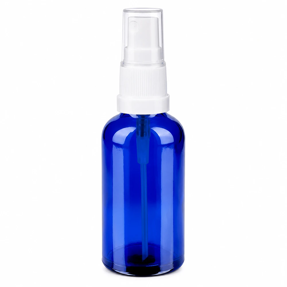 50ml Spuitfles wit/tr. STD BlueLine UT18/50 Klein blauw sprayflesje 50ml ideaal voor parfum aromatherapie en doe-het-zelf cosmetica