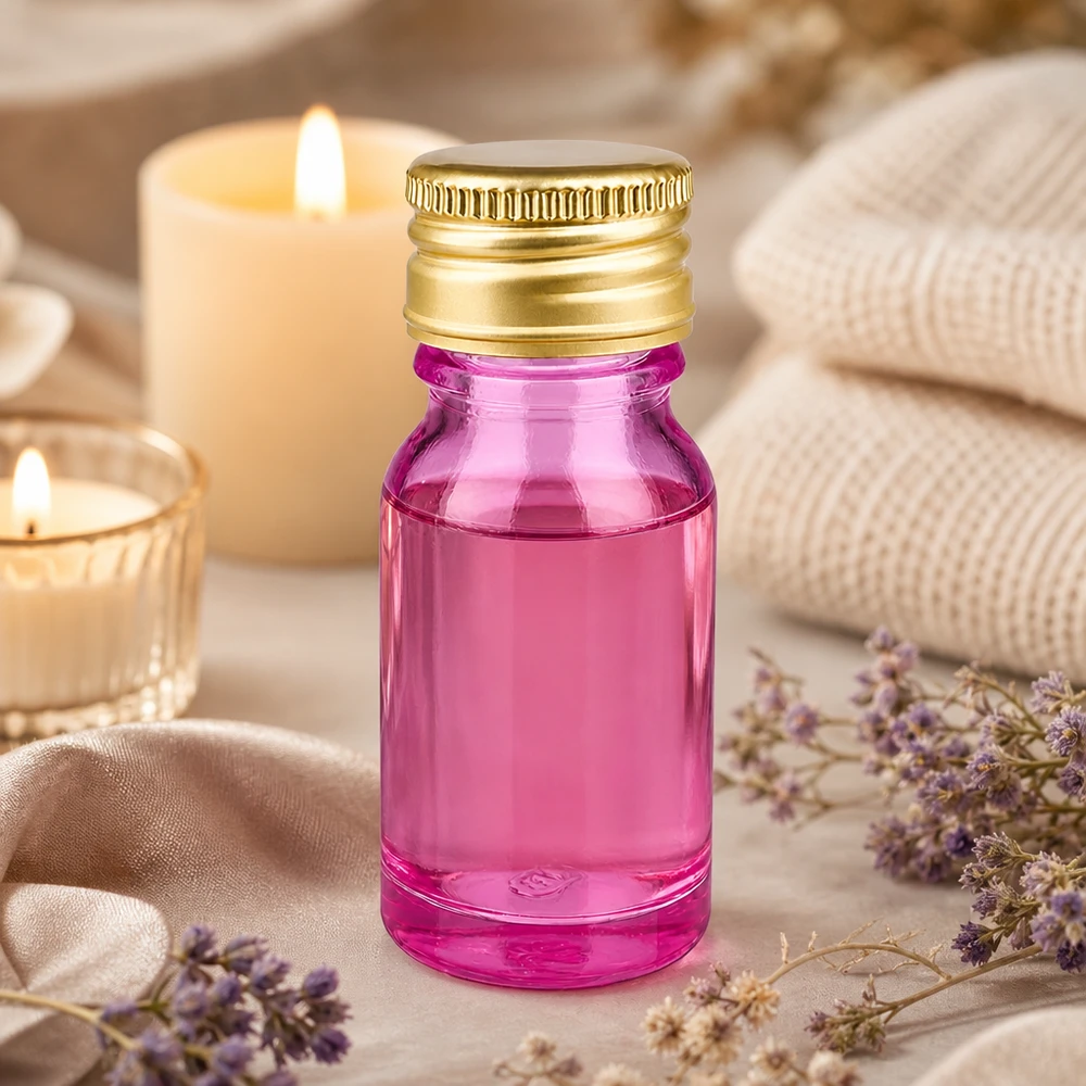 10ml flacon 11mm schroefdop aluminium gouden standaard PurpleLine. UT18/10 10 ml paars glazen flesje met UV-bescherming en gouden schroefdop voor lichtgevoelige stoffen