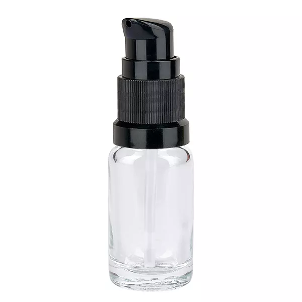 10ml pompflacon zwart STD ClearLine UT18/10 Glazen flesje van 10 ml met zwarte pomp ClearLine UT18/10 voor cosmetica en serums