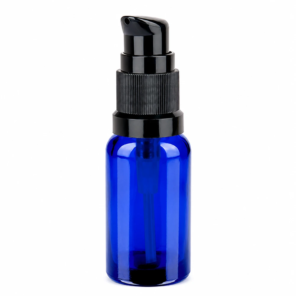 20ml pompfles zwart STD BlueLine UT18/20 - lichtbeschermend glas voor gevoelige ingrediënten