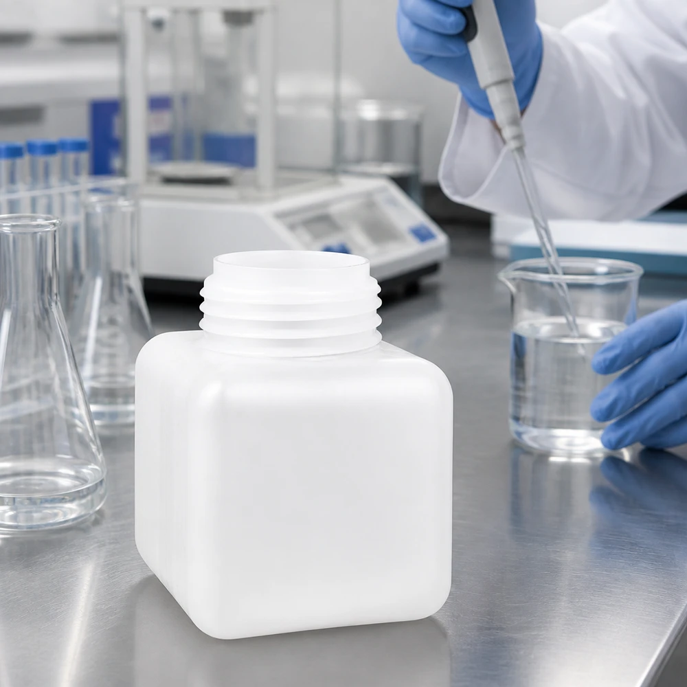 Chemicaliënfles 500 ml, wijde hals Lege PE-HD-fles met brede hals, 500 ml, naturel, voor laboratoriumweegschaal en Erlenmeyer-kolf
