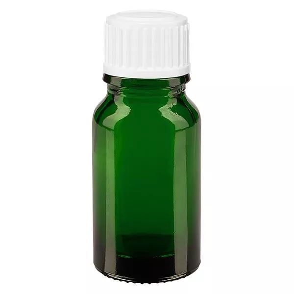 Groenen glazen flessen 10ml met wit druppelsluiting 0.8mm St Groenen glazen flessen 10ml met wit druppelsluiting 0.8mm St