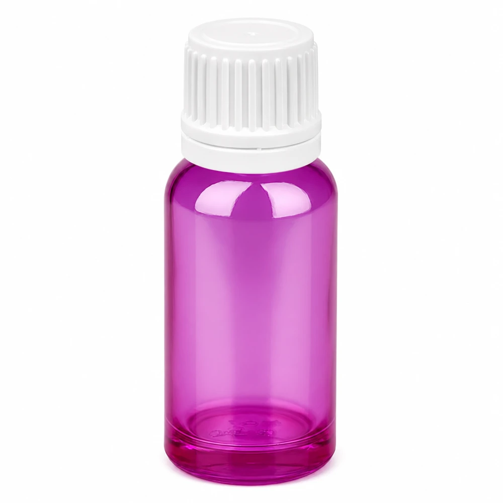 Paars druppelflesje 20ml met witte dop ideaal voor essentiële oliën en tincturen