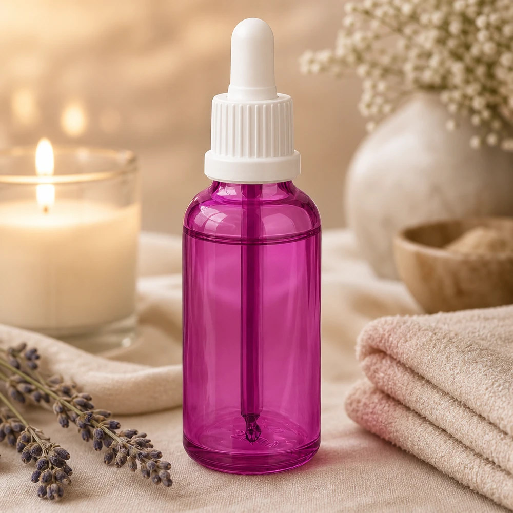 Elegante violette glazen fles 30ml met pipet voor professionele cosmeticaproductie