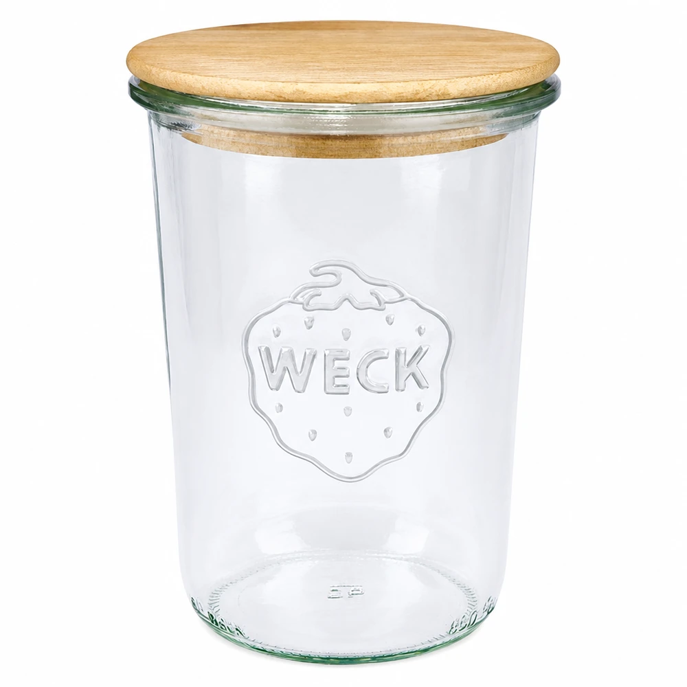 850ml stortglas WECK RR100 met hout deksel WECK tuimelpot 850ml RR100 met houten deksel Inmaakpot transparant met WECK logo