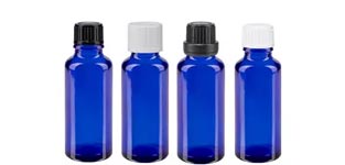 Blauwe flessen met schroefdop