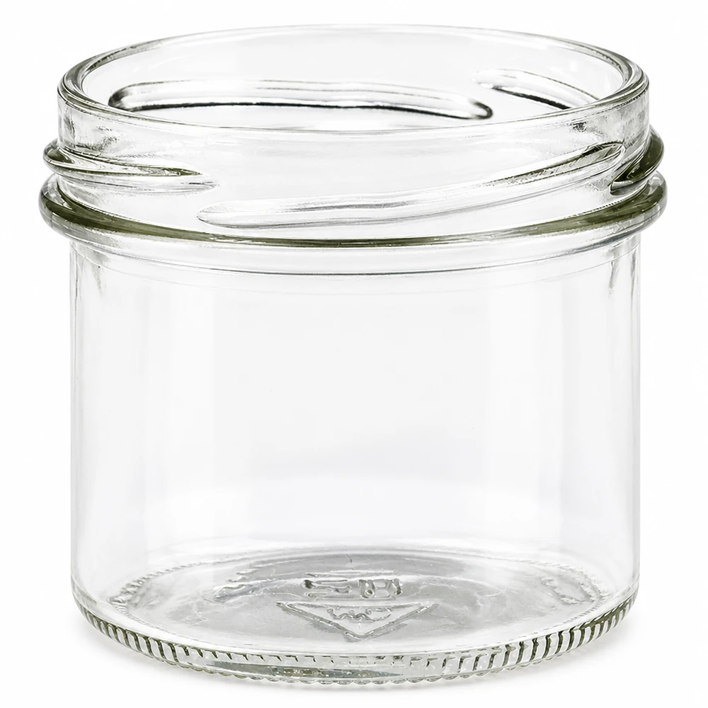 125ml bekers zonder deksel (TO66) UNiTWIST UNiTWIST Sturz125 glazen potje van 125 ml met geribbelde bodem en groene rubberen afdichting aan de rand