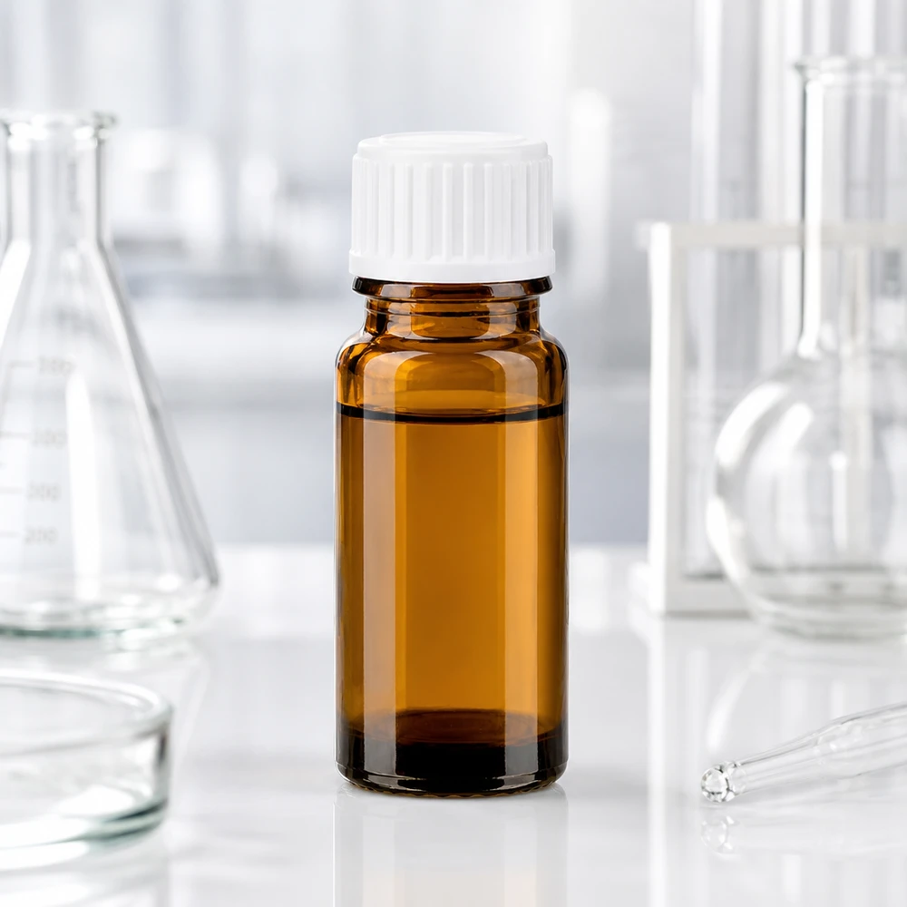 Bruine glazen fles 10ml met wit schroefsluiting St Apothekersflesje van 10 ml, bruin glas, slanke cilindrische vorm, witte schroefdop van 11 mm