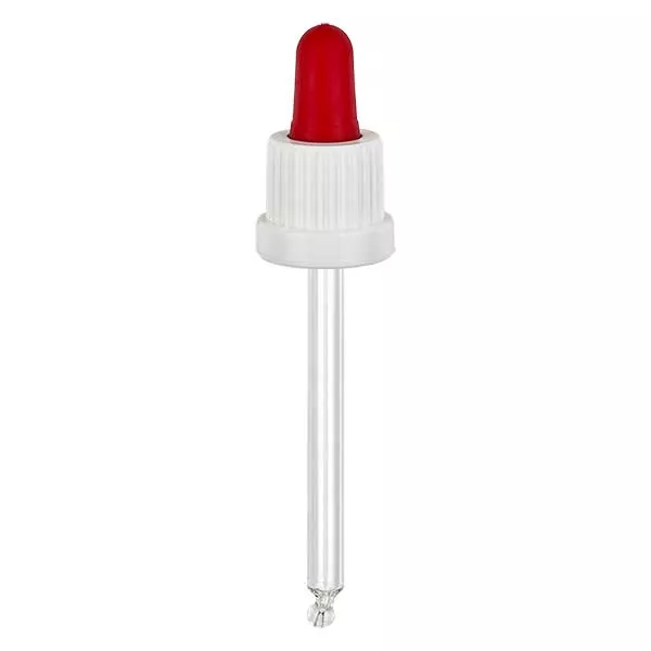 Glazen druppelpipet wit/rood 18 mm PL78 garantiesluiting VR