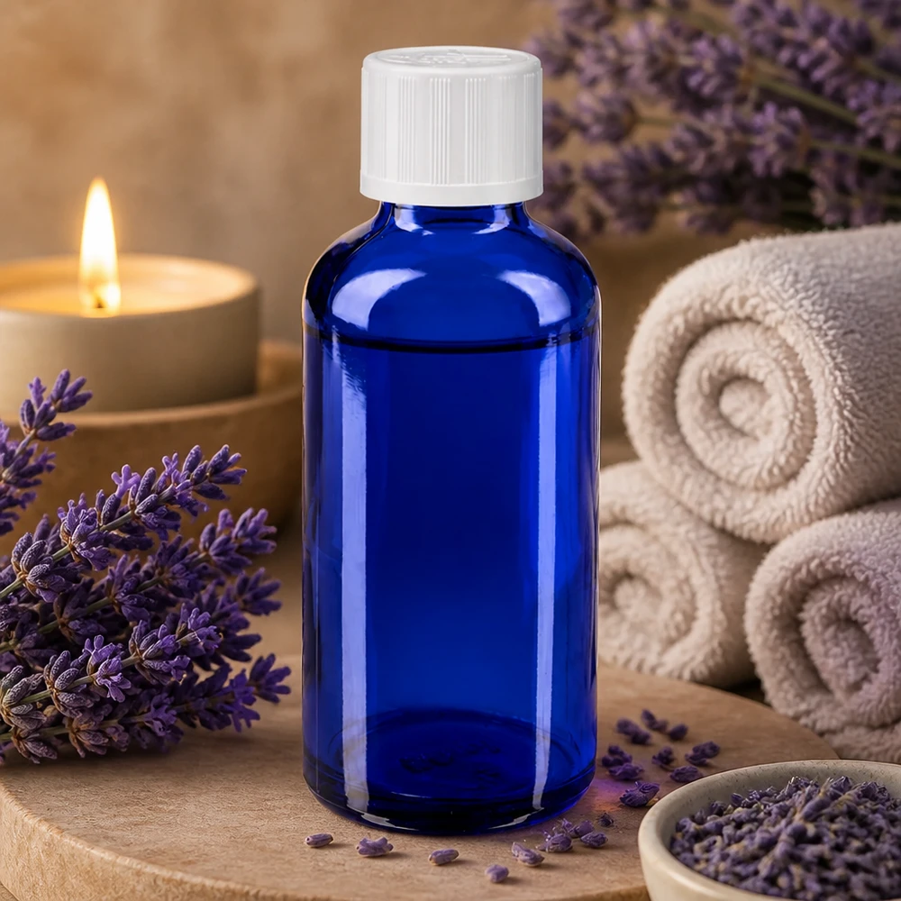 Blauwe glazen flessen 50ml met wit druppelsluiting kinderslot St Donkerblauwe glazen fles van 50 ml met een druppelaar van 1,2 mm voor etherische oliën en natuurlijke cosmetica