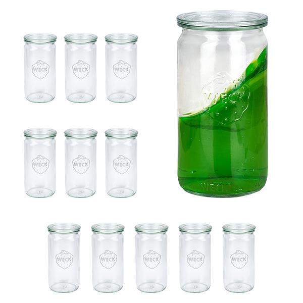 Set van 12 Weckpotten 340 ml cilinderpotten met 12 glazen deksels Set van 12 Weckpotten 340 ml cilinderpotten met 12 glazen deksels
