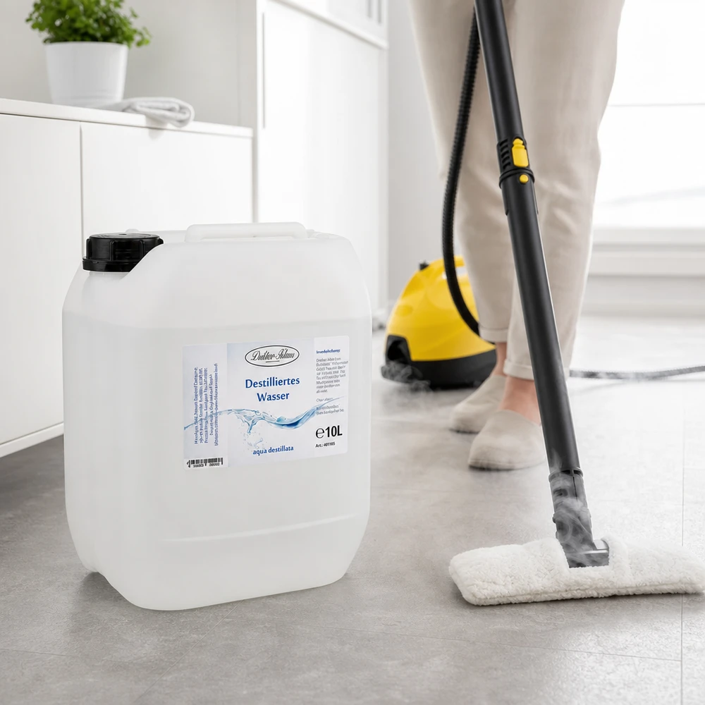 Toepassing van stoomreiniger met 10 liter gedestilleerd water Doktor-Klaus voor optimale reinigingsprestaties