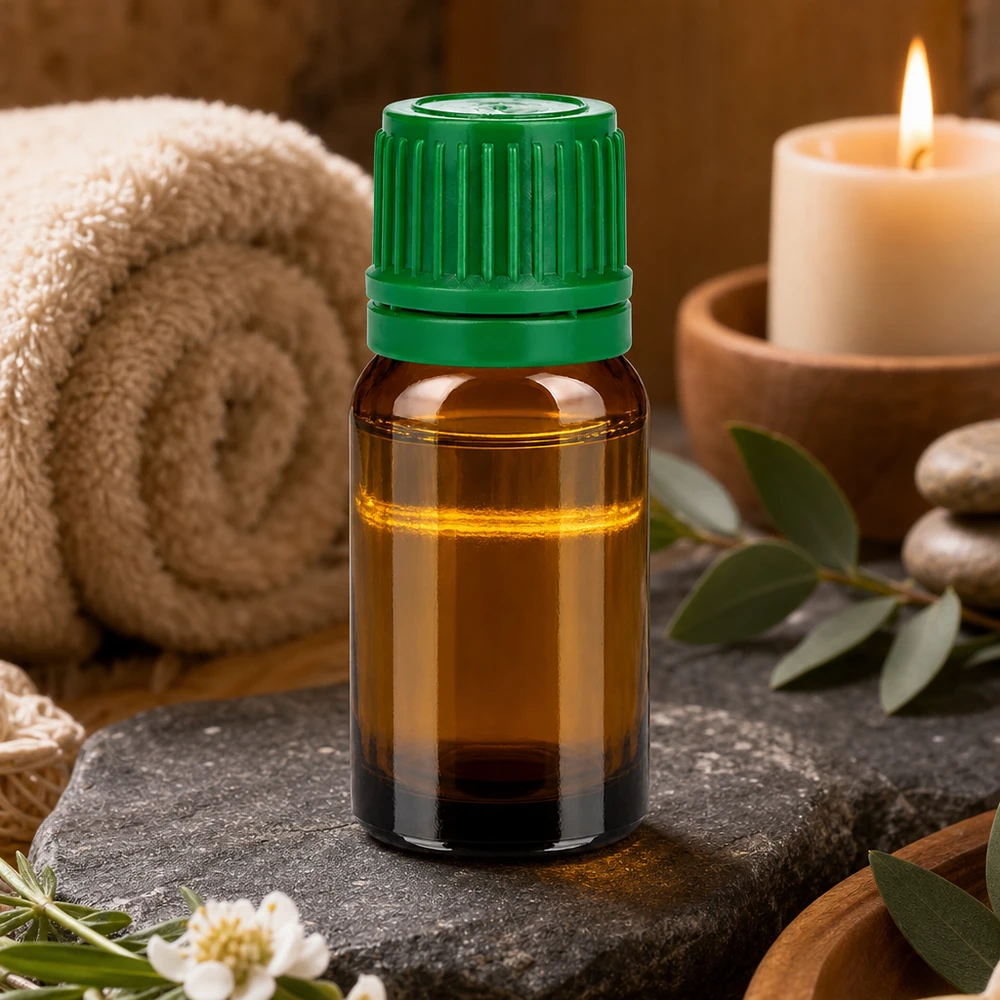 Handig 10ml flesje van robuust amberkleurig glas met ergonomische groene dop voor onderweg
