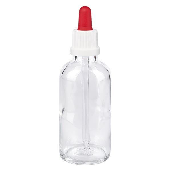 Pipetfles helder 50ml, pipet wit/rood VR Pipetfles helder 50ml, pipet wit/rood VR