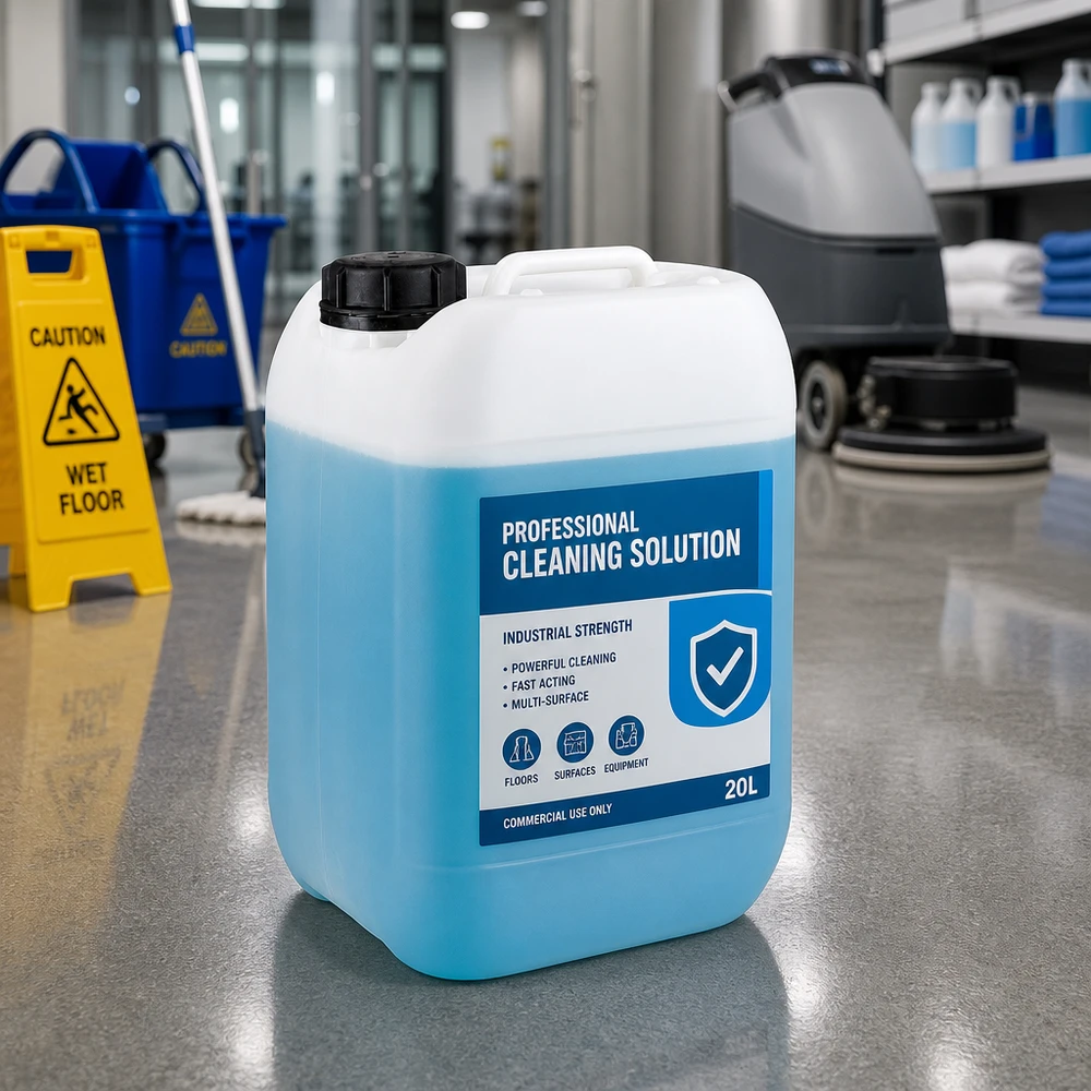 5l jerrycan, UN-toelating, met schroefsluiting 5L-jerrycan met blauw reinigingsconcentraat voor industriële reiniging en gebouwonderhoud