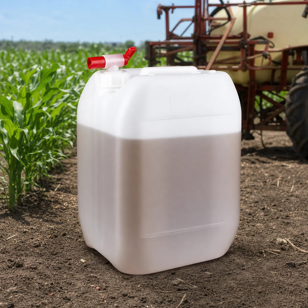 Landbouwkrat van 10 liter, wit met rode tapkraan, voor gewasbeschermingsmiddelen bij gebruik buitenshuis