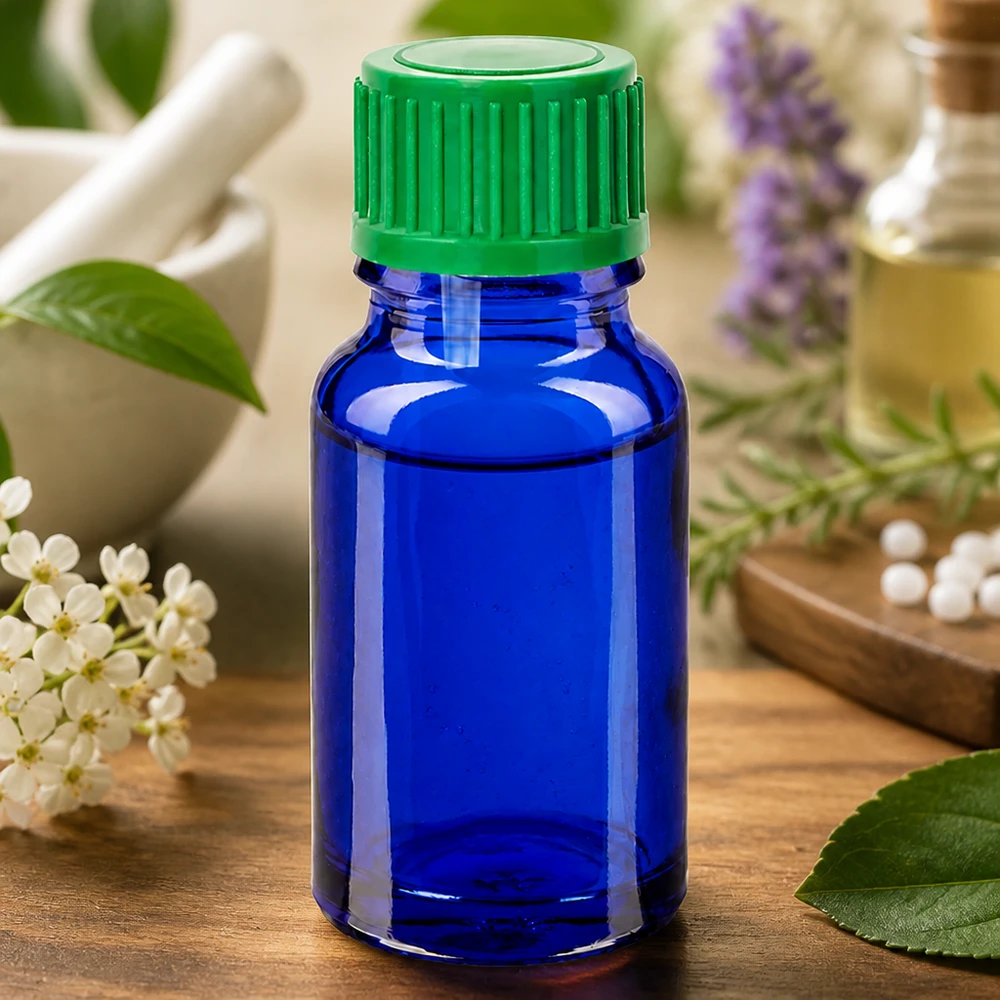 10ml Druppelflesje 0.8mm groen STD BlueLine UT18/10 10ml druppelflacon met blauw glas UV-bescherming voor lichtgevoelige stoffen