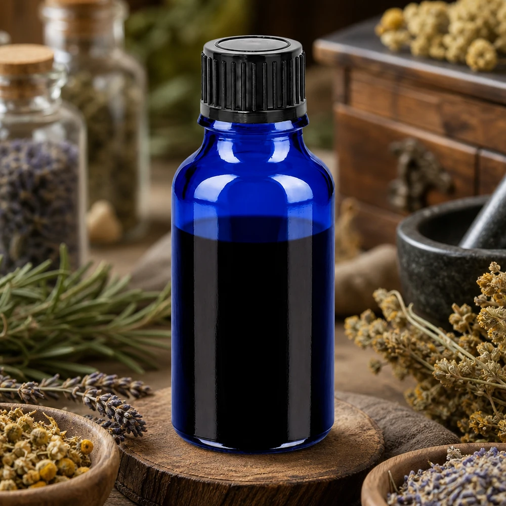 Elegante kobaltblauwe glazen SV-zwarte fles van 20 ml voor een stijlvolle productpresentatie op het verkooppunt