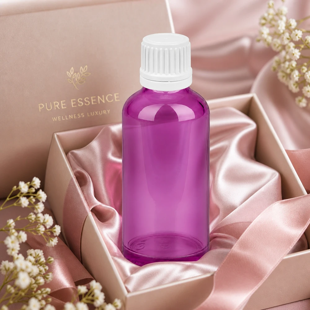50ml fles 11mm schroefdop wit originaliteit schroefdop PurpleLine UT18/50 Stijlvolle 50 ml fles met matte afwerking en witte schroefdop voor luxe cosmetica