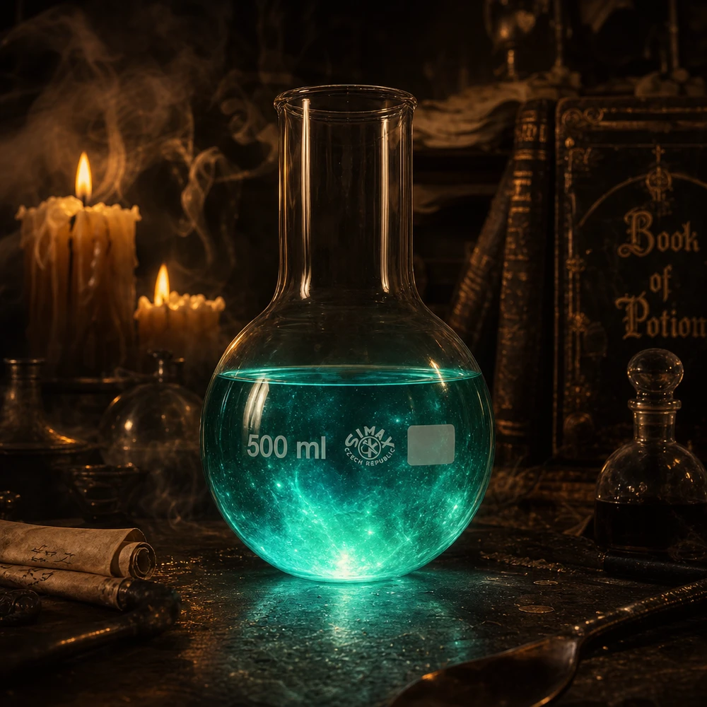 Rondbodemkolf 500ml met wijde hals hittebestendig tot 500°C voor laboratoriumtoepassingen bij hoge temperaturen
