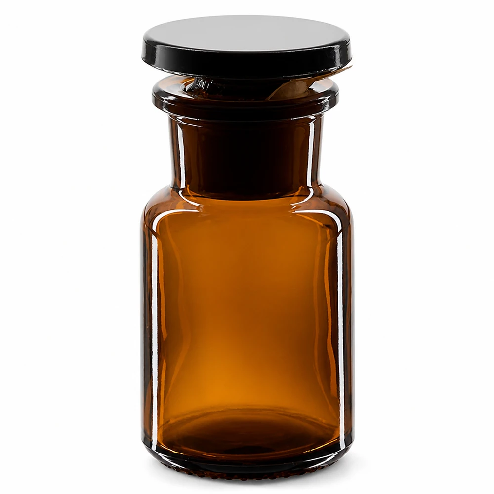 Bruinglazen voorraadfles van 50 ml met brede hals, ideaal voor chemicaliën en reagentia