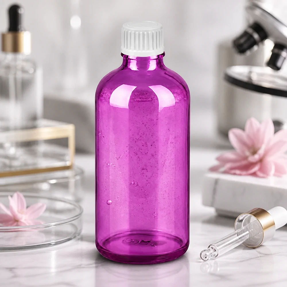 100ml druppelfles 0.9mm wit standaard PurpleLine UT18/100 Paarse laboratoriumfles 100ml met witte dop voor nauwkeurige vloeistofdosering