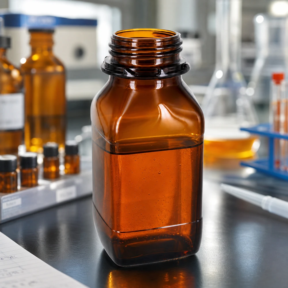 Chemiefles van 500 ml met schaalverdeling van lichtdicht amberglas voor nauwkeurige dosering
