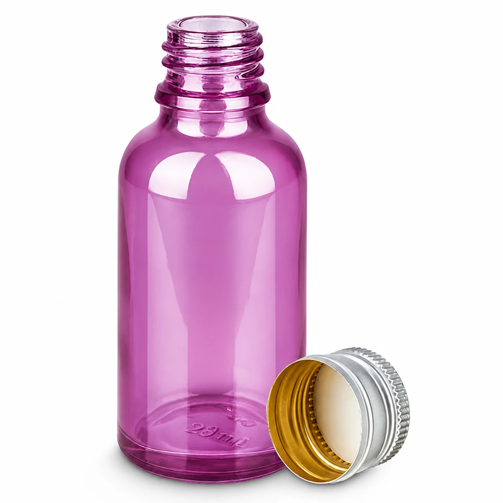 30ml fles 11mm aluminium-zilver schroefdop standaard PurpleLine.UT18/30 Violet glazen flesje 30ml voor doe-het-zelf cosmetica met praktische schroefdop