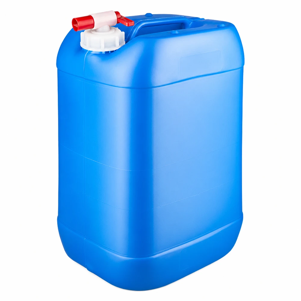 Blauwe jerrycan van 25 liter met geïntegreerd handvat en rode tapkraan