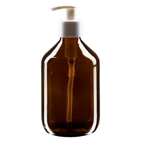 300ml Euro-medicijnfles bruin met witte dispenserpomp 300ml Euro-medicijnfles bruin met witte dispenserpomp